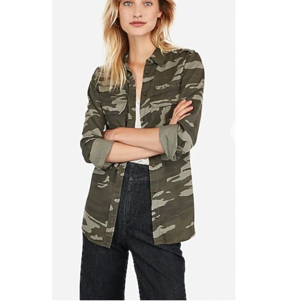 Camo Oversized Pocket Military Boyfriend Shirt